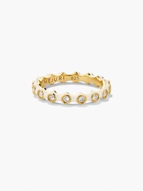 MEJURI 925 Cream Enamel Charlotte Stacker Ring Gold Vermeil Size 5.25”